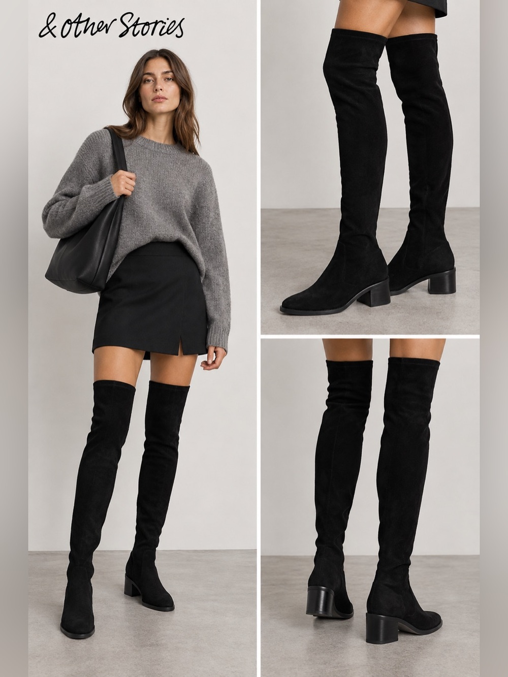 & Other Stories NWOT Over-the-Knee Black Suede Boots Size EU 36 / US 5